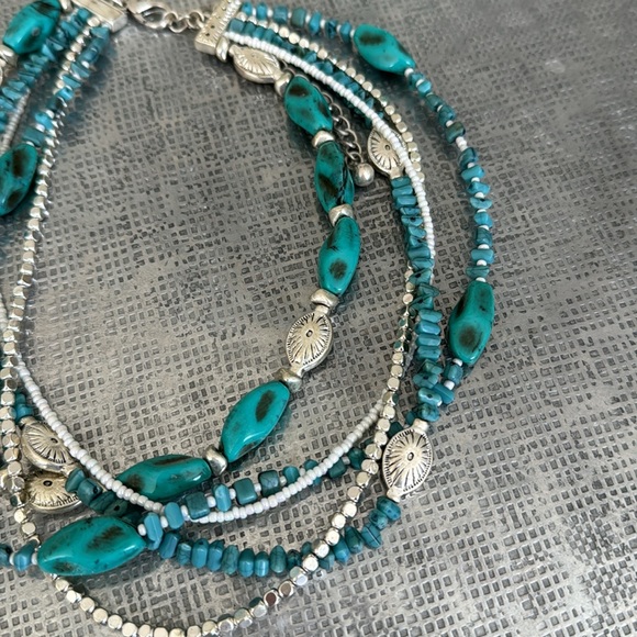 Chico turquoise / silver 5 strand necklace goes on collar bone. Never worn - Picture 2 of 3